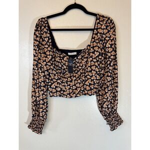 NWT Abercrombie & Fitch Bohemian Floral Blouse Cropped W Long Sleeves Size M